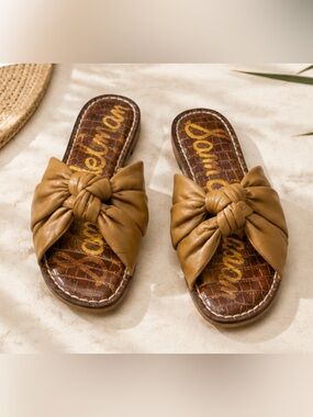 Sam Edelman Tan Knotted Leather Slide Sandals